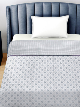 FABINALIV Grey Floral Reversible AC Room 300 GSM 100% Cotton Single Bed Dohar