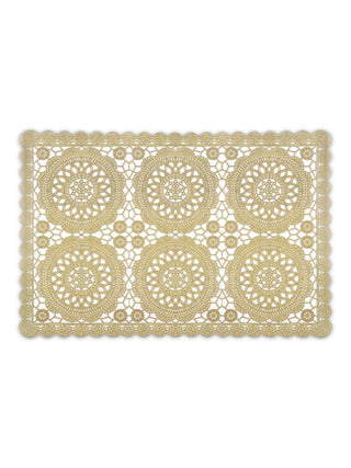 FABINALIV Set of 6 Gold Ethnic Embellished Plastic Table Mats (45X30 cm)