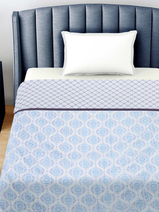 FABINALIV Blue Ethnic Reversible AC Room 300 GSM 100% Cotton Single Bed Dohar