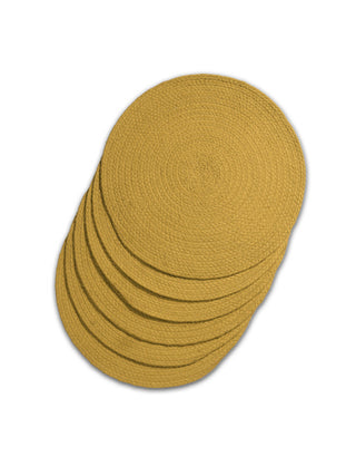 FABINALIV Set of 6 Yellow Solid Braided Cotton Table Mats (39X39 cm)