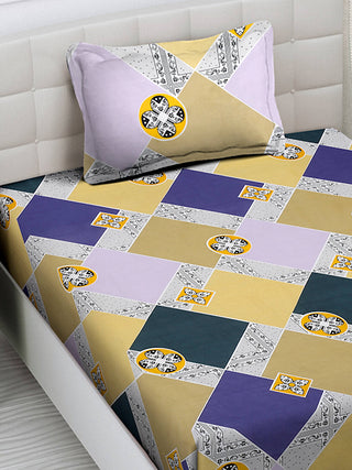 FABINALIV Multicolor Geometric 300 TC Cotton Blend Single Bedsheet with Pillow Cover (225X150 cm)