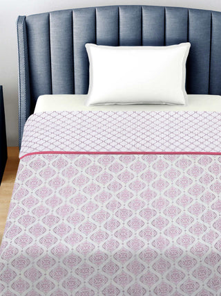 FABINALIV Pink Ethnic Reversible AC Room 300 GSM 100% Cotton Single Bed Dohar