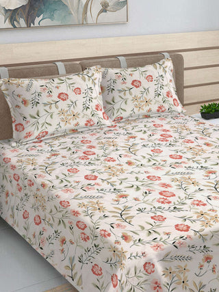 FABINALIV Multicolor Floral Cotton Blend King Size Ultrasonic Quilted Reversible Double Bedcover with 2 Quilted Pillow Covers (250X225 cm)