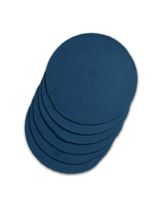 FABINALIV Set of 6 Blue Solid Braided Cotton Table Mats (39X39 cm)
