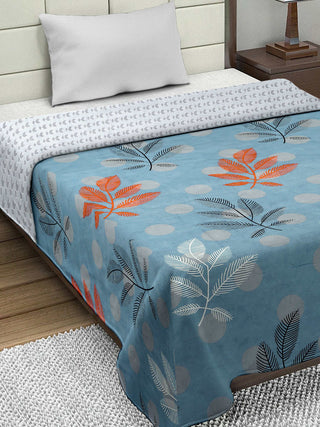 FABINALIV Blue Floral Reversible Mild Winter 350 GSM Micro Fiber Filling Single Bed Comforter