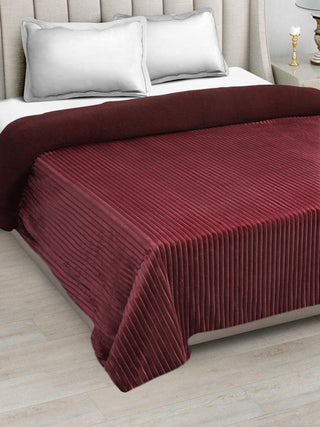 FABINALIV Maroon Striped Mild Winter 450 GSM Micro Fiber Filling Double Bed Comforter