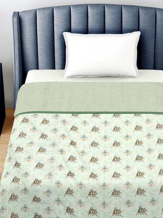 FABINALIV Green Ethnic Reversible AC Room 300 GSM 100% Cotton Single Bed Dohar