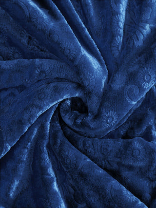 FABINALIV Navy Blue Floral Mild Winter 500 GSM Embossed Woollen Double Bed Comforter