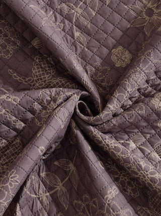 FABINALIV Purple Floral Cotton Blend King Size Quilted Double Bedcover with 2 Pillow Covers (250X225 cm)