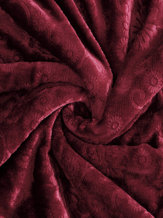 FABINALIV Maroon Floral Mild Winter 500 GSM Embossed Woollen Single Bed Comforter