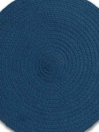 FABINALIV Set of 6 Blue Solid Braided Cotton Table Mats (39X39 cm)
