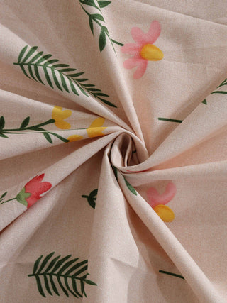 FABINALIV Peach Floral 300 TC Cotton Blend Super King Size Fitted Double Bedsheet with 2 Pillow Covers (270X270 cm)
