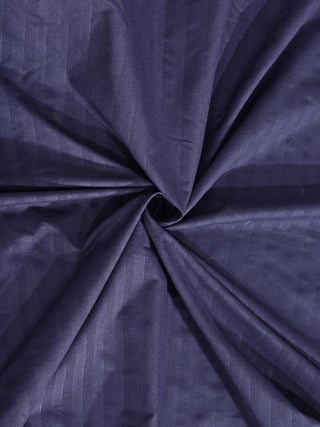 FABINALIV Navy Blue Striped 300 TC Cotton Blend Super King Size Fitted Double Bedsheet with 2 Pillow Covers (270X270 cm)