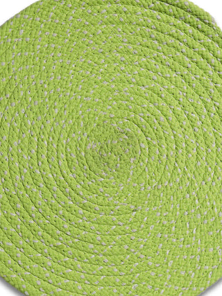 FABINALIV Set of 6 Green Abstract Braided Cotton Table Mats (39X39 cm)