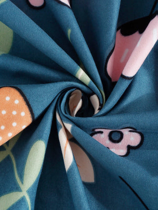 FABINALIV Blue Floral 300 TC Cotton Blend Single Bedsheet with Pillow Cover (225X150 cm)