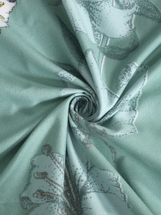 FABINALIV Green Floral 300 TC Cotton Blend King Size Fitted Double Bedsheet with 2 Pillow Covers (250X225 cm)