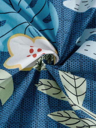 FABINALIV Blue Floral 300 TC Cotton Blend Single Bedsheet with Pillow Cover (225X150 cm)