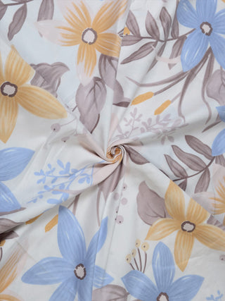 FABINALIV Multicolor Floral 300 TC Cotton Blend Super King Size Double Bedsheet with 2 Pillow Covers (270X270 cm)
