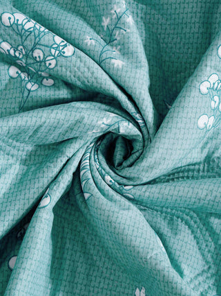 FABINALIV Turquoise Floral Reversible  350 GSM Micro Fiber Filling Double Bed AC Comforter
