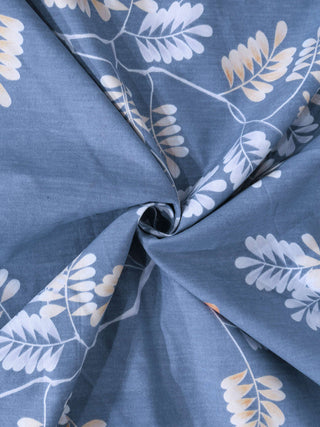 FABINALIV Blue Floral 300 TC Cotton Blend Super King Size Fitted Double Bedsheet with 2 Pillow Covers (270X270 cm)