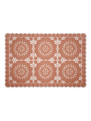 FABINALIV Set of 6 Copper Ethnic Embellished Plastic Table Mats (45X30 cm)
