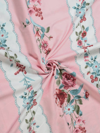 FABINALIV Pink Floral 300 TC Cotton Blend King Size Fitted Double Bedsheet with 2 Pillow Covers (250X225 cm)