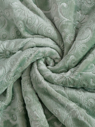 FABINALIV Light Green Floral Mild Winter 500 GSM Embossed Woollen Single Bed Comforter