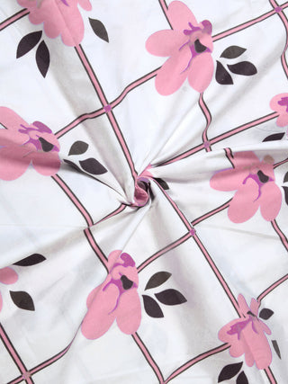 FABINALIV Pink Floral 300 TC Cotton Blend King Size Fitted Double Bedsheet with 2 Pillow Covers (250X225 cm)