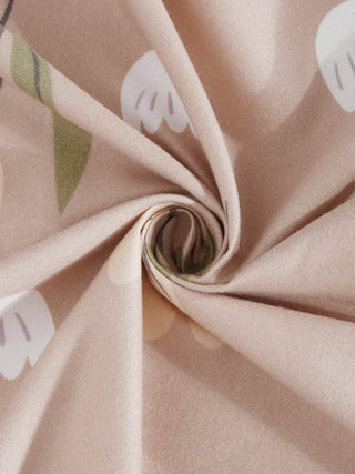 FABINALIV Brown Floral 300 TC Cotton Blend Single Bedsheet with Pillow Cover (225X150 cm)