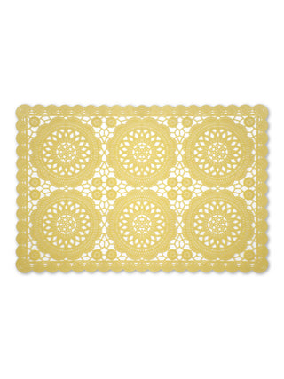 FABINALIV Set of 6 Gold Ethnic Embellished Plastic Table Mats (45X30 cm)