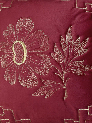 FABINALIV Set of 5 Maroon Floral Cotton Blend Square Cushion Covers (40X40 cm)