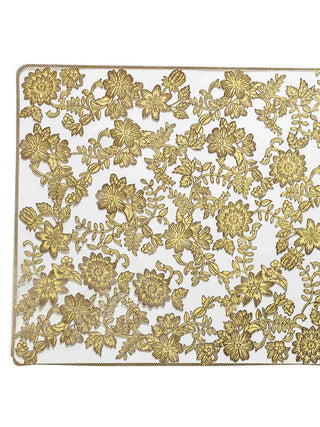 FABINALIV Set of 6 Gold Floral Embellished Plastic Table Mats (45X30 cm)