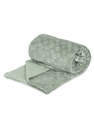 FABINALIV Light Green Geometric Mild Winter 500 GSM Embossed Woollen Double Bed Comforter