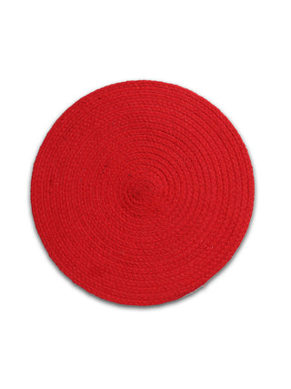 FABINALIV Set of 6 Red Solid Braided Cotton Table Mats (39X39 cm)