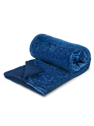 FABINALIV Navy Blue Floral Mild Winter 500 GSM Embossed Woollen Single Bed Comforter