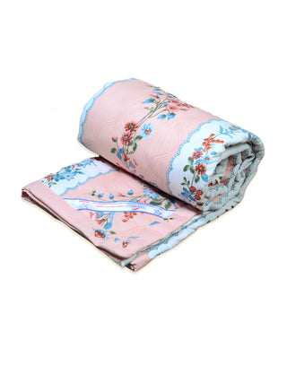 FABINALIV Pink Floral Ultrasonic Quilted Reversible 350 GSM AC Room Double Bed Comforter