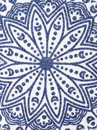 FABINALIV Set of 6 Blue Floral Braided Cotton Table Mats (38X38 cm)