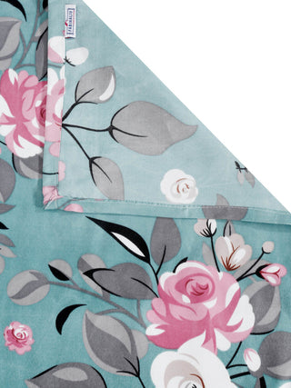 FABINALIV Turquoise Floral 300 TC Cotton Blend Single Bedsheet with Pillow Cover (225X150 cm)