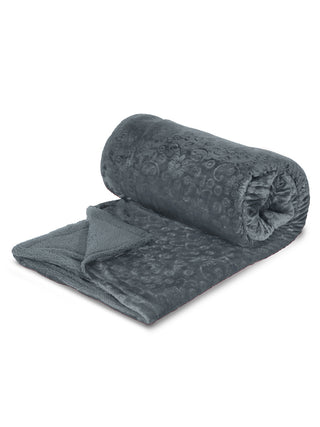 FABINALIV Dark Grey Floral Mild Winter 500 GSM Embossed Woollen Double Bed Comforter