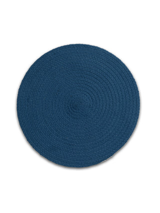 FABINALIV Set of 6 Blue Solid Braided Cotton Table Mats (39X39 cm)