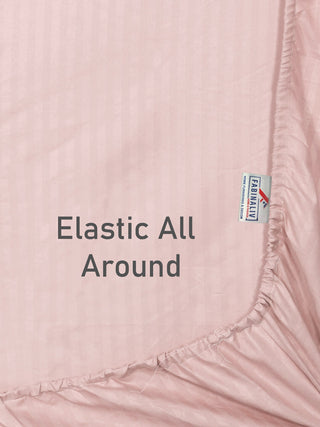 FABINALIV Peach Striped 300 TC Cotton Blend King Size Fitted Double Bedsheet with 2 Pillow Covers (250X225 cm)