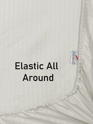 FABINALIV Cream Striped 300 TC Cotton Blend King Size Fitted Double Bedsheet with 2 Pillow Covers (250X225 cm)