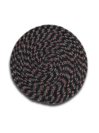 FABINALIV Set of 6 Black Abstract Braided Cotton Table Mats (39X39 cm)