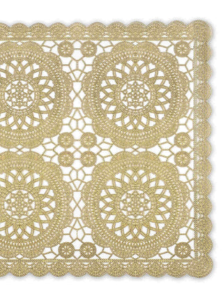 FABINALIV Set of 6 Gold Ethnic Embellished Plastic Table Mats (45X30 cm)