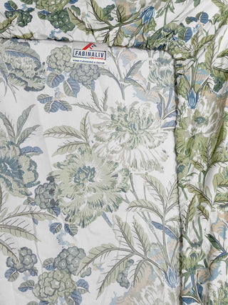FABINALIV Green Floral 300 TC Cotton Blend King Size Fitted Double Bedsheet with 2 Pillow Covers (250X225 cm)