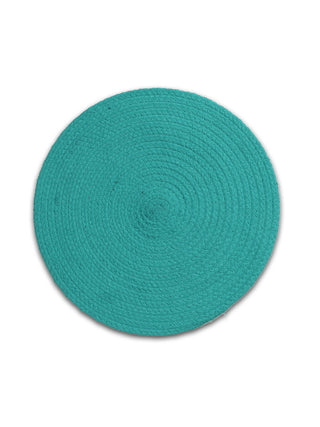 FABINALIV Set of 6 Sky Blue Solid Braided Cotton Table Mats (39X39 cm)