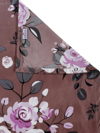 FABINALIV Brown Floral 300 TC Cotton Blend Single Bedsheet with Pillow Cover (225X150 cm)