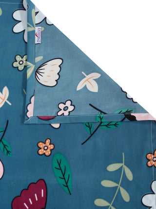 FABINALIV Blue Floral 300 TC Cotton Blend Single Bedsheet with Pillow Cover (225X150 cm)
