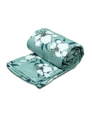 FABINALIV Green Floral Ultrasonic Quilted Reversible 350 GSM AC Room Double Bed Comforter