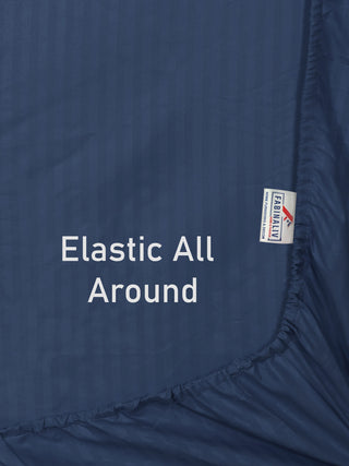 FABINALIV Navy Blue Striped 300 TC Cotton Blend King Size Fitted Double Bedsheet with 2 Pillow Covers (250X225 cm)